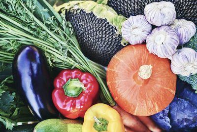High angle view of fruits and vegetables in market