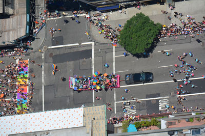 High angle view of crowd on city street