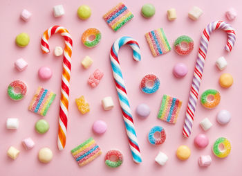 High angle view of multi colored candies