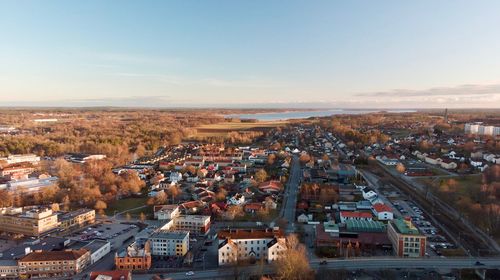 High angle shot of townscape against sky