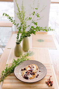 High angle view of potted plant on table