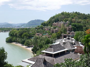 High angle view of townscape against sky