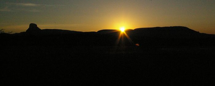 Silhouette mountains against clear sky during sunset