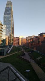 View of cityscape against clear sky