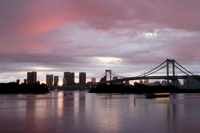 Cityscape against cloudy sky at dusk