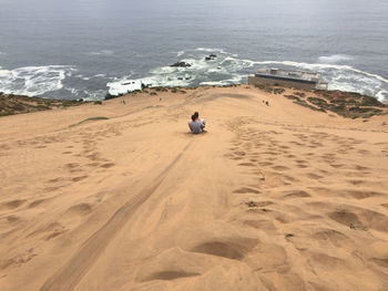 High angle view of man on beach