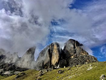 Panoramic view of rocks and mountains against sky