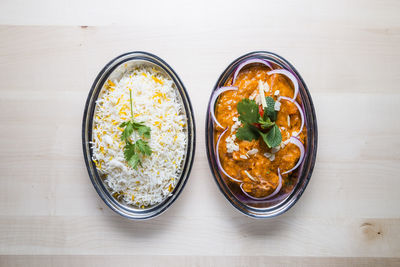 High angle view of food on table