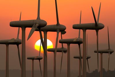 Wind turbines during sunset