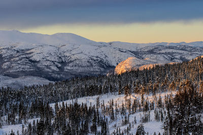 Scenic view of snowcapped mountains against sky during winter