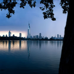 Reflection of buildings in city