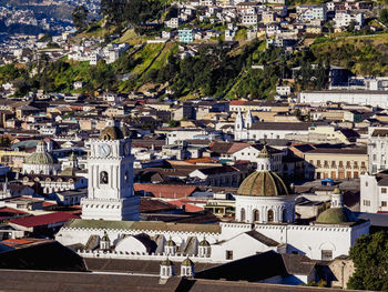 High angle view of buildings in town