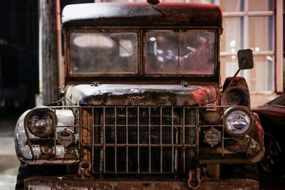 Close-up of old rusty car