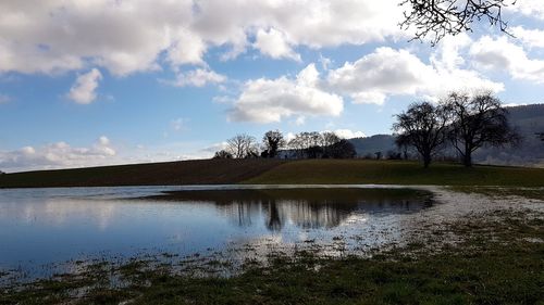 Scenic view of lake against sky