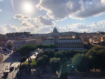 High angle view of buildings in city