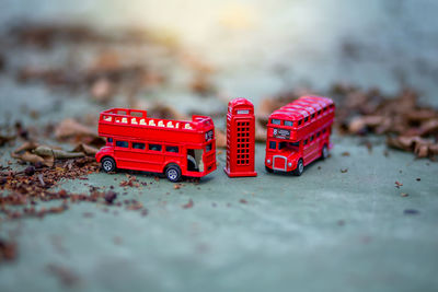 Close-up of toy car on table