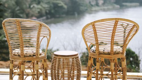 Close-up of empty chairs and table in restaurant