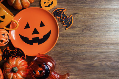 High angle view of pumpkin on table