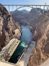 Aerial view of dam on bridge