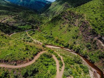 High angle view of winding road on mountain