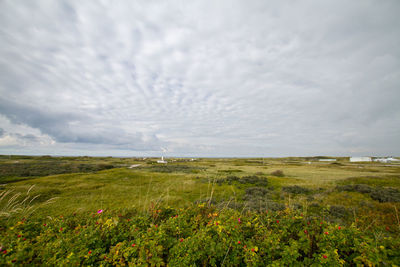 Scenic view of field against cloudy sky