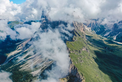 Aerial view of mountain range against sky