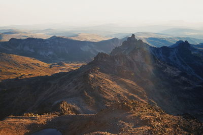 High angle view of mountain range against sky