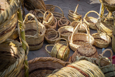 Full frame shot of wicker basket for sale at market