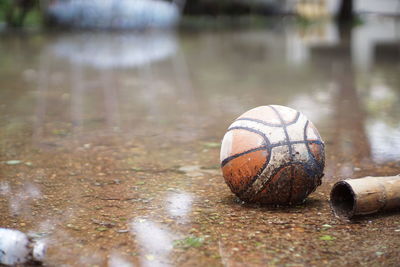 Surface level of soccer ball on water