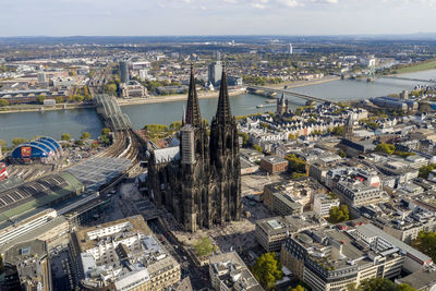 High angle view of city buildings