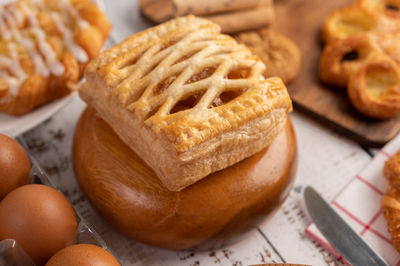 High angle view of breakfast on table