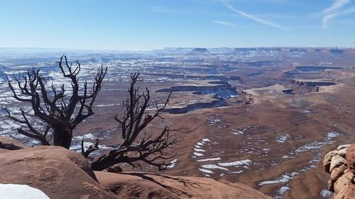 Scenic view of arid landscape in winter snow