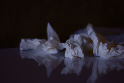 Close-up of paper painting on table against black background