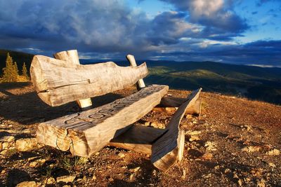 Log on field against sky