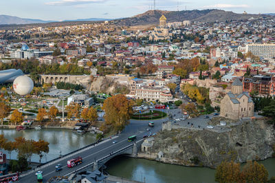 High angle view of buildings in city