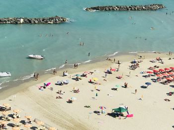 High angle view of people on beach