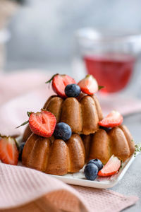 Close-up of strawberries on table