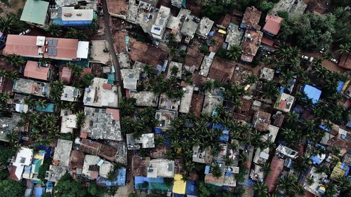 High angle view of buildings in city