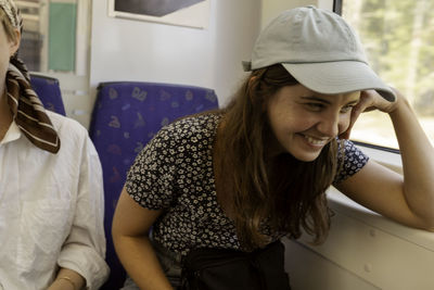 Smiling girl in bus