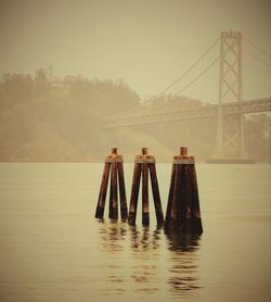 View of suspension bridge over river