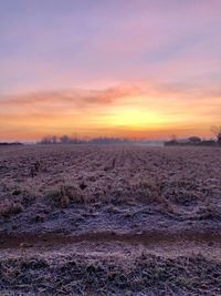 Scenic view of field against sky during sunset