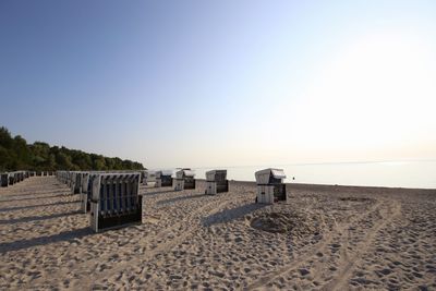 Scenic view of beach against clear sky