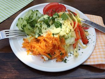 High angle view of food in plate