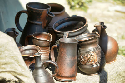 High angle view of old objects