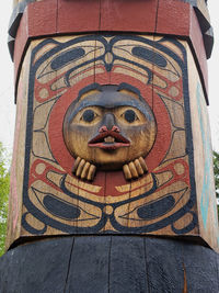 Low angle view of sculpture on wall