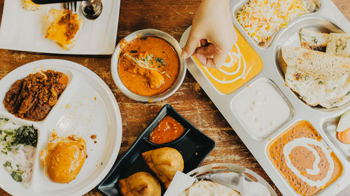 High angle view of food on table