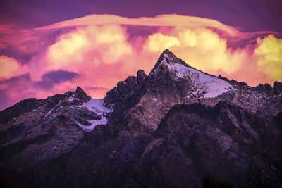 Scenic view of snow covered mountains against sky