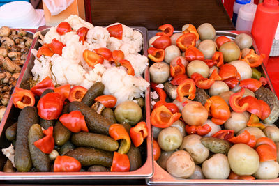 High angle view of fruits for sale in market