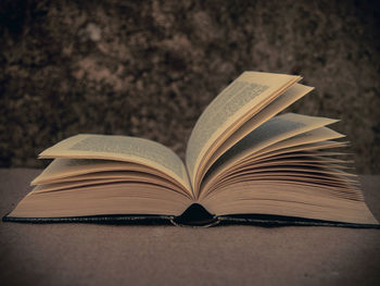 Close-up of open book on table