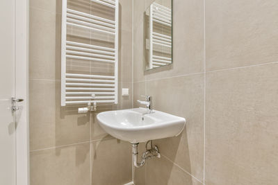 High angle view of sink in bathroom